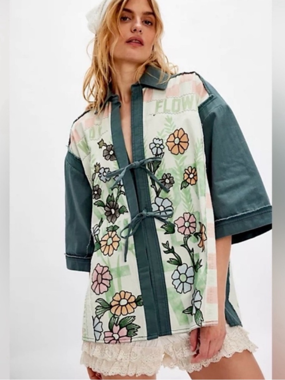 ❤️ Free People x We the Free ‘Pressed in Flowers’ Oversized Tie Front Kimono - Picture 7 of 7